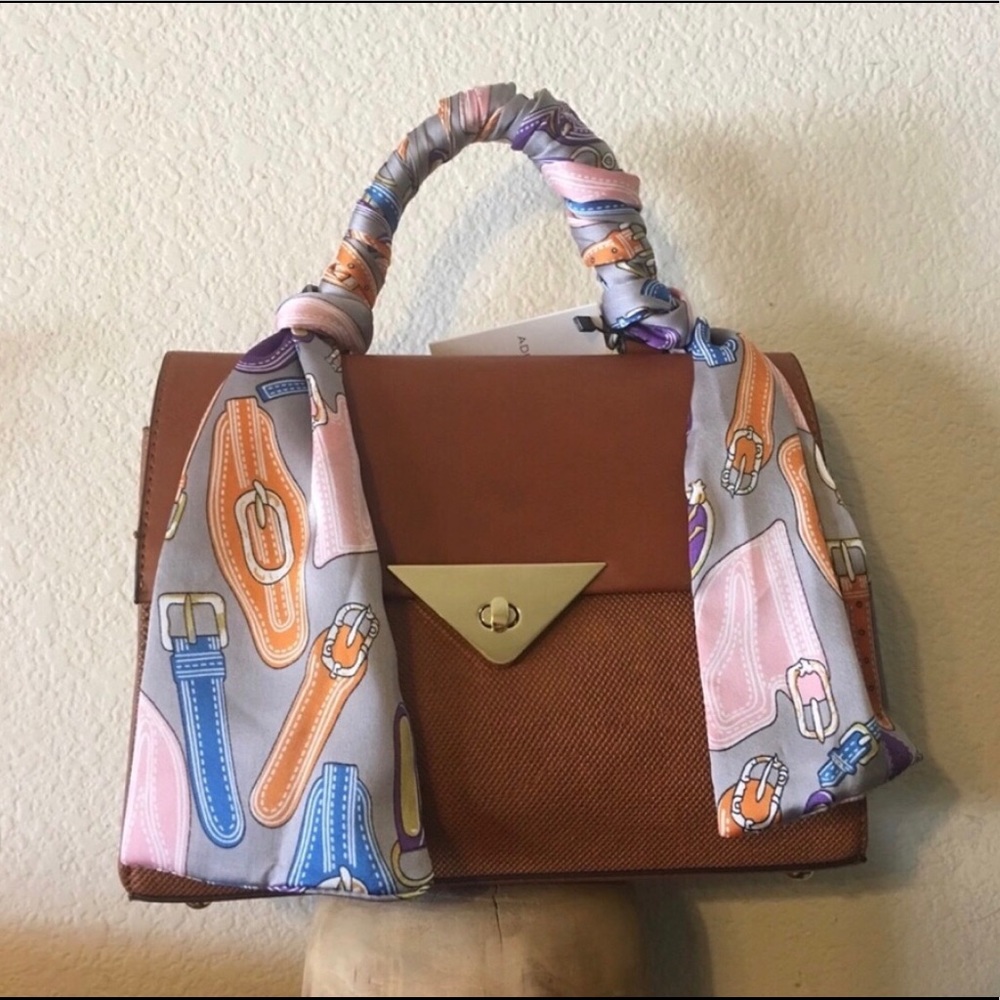 Adrienne Vittadini Sara Scarf Satchel Cognac NWT